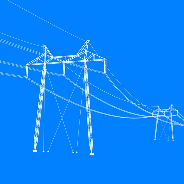 Silhouette of high voltage power lines. Vector  illustration. — Stock Vector