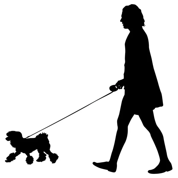 Silhouette di persone e cane. Illustrazione vettoriale . — Vettoriale Stock