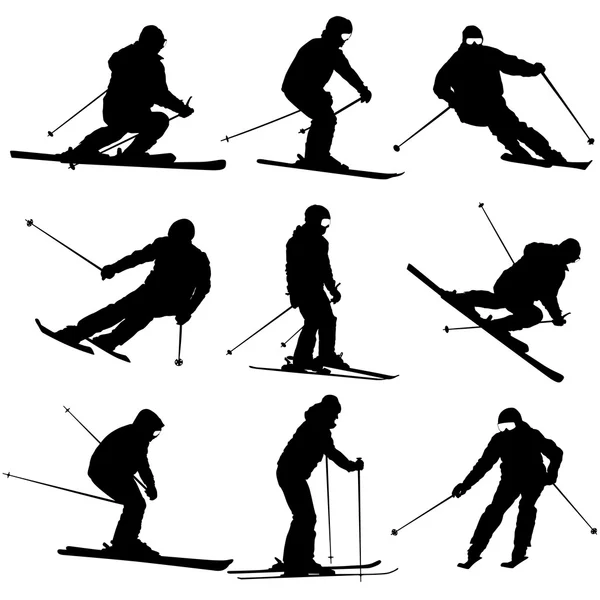 Définir skieur de montagne excès de vitesse sur la pente. Silhouette de sport vectoriel — Image vectorielle