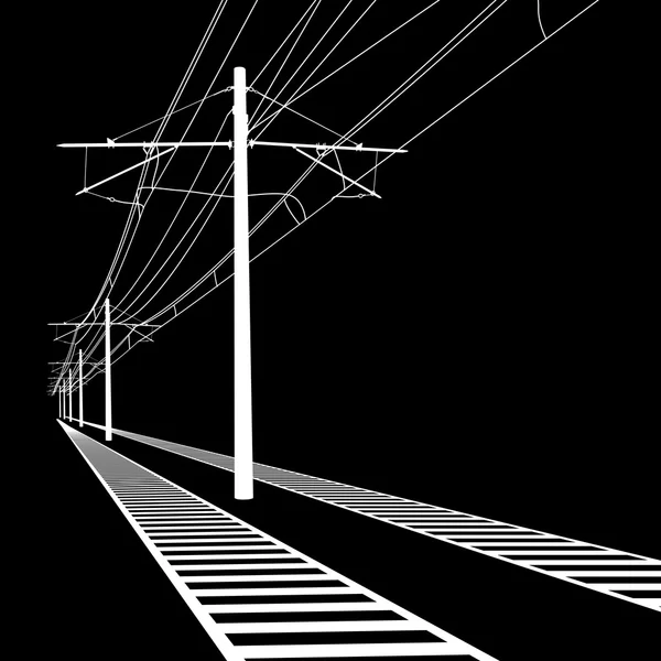 Líneas aéreas del ferrocarril. Cable de contacto. Ilustración vectorial. — Vector de stock