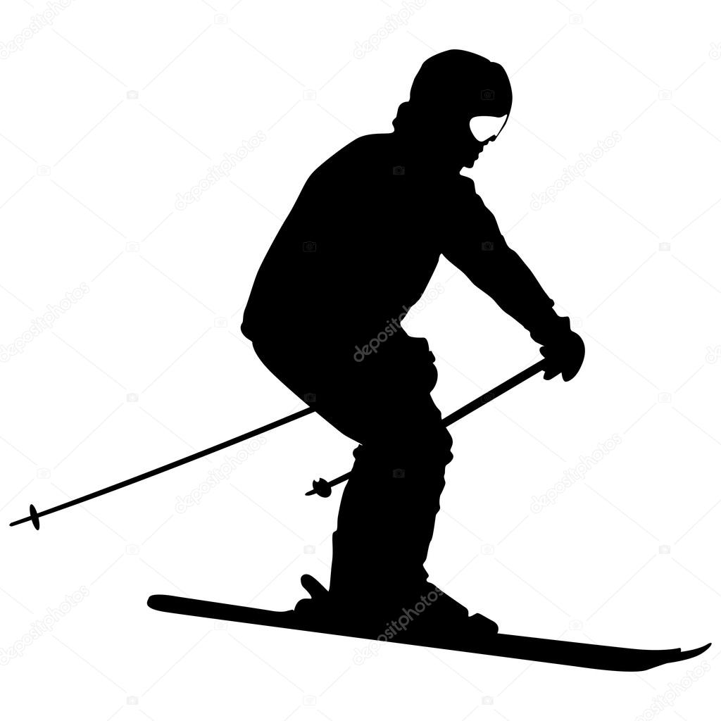 Mountain skier  speeding down slope. Vector sport silhouette.