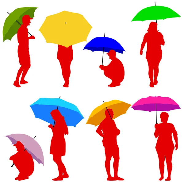 Silhouettes homme et femme sous parapluie. Illustrations vectorielles. — Image vectorielle