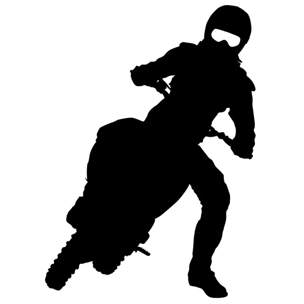 Schwarze Silhouetten Motocross-Fahrer auf einem Motorrad. Vektorunlust — Stockvektor