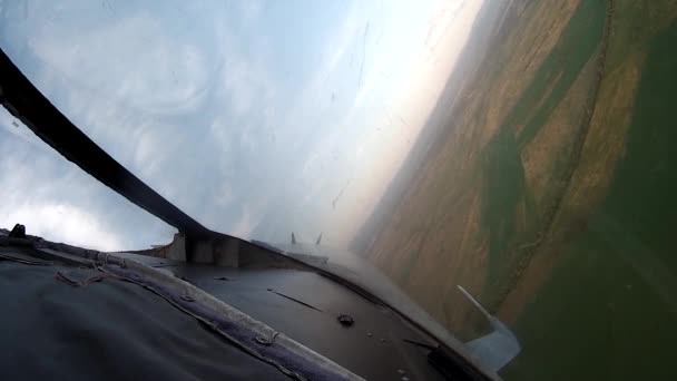 Flight over land view from cockpit plane. — Stock Video