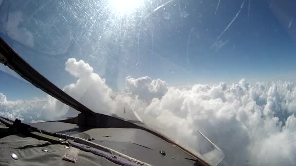 Flight over clouds view from cockpit plane. — Stock Video