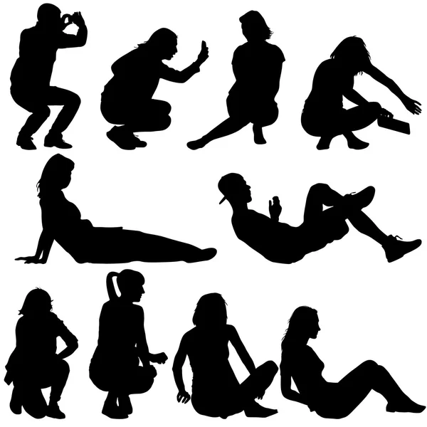 Silhouettes of people in positions lying and sitting. Vector illustration — Stock Vector