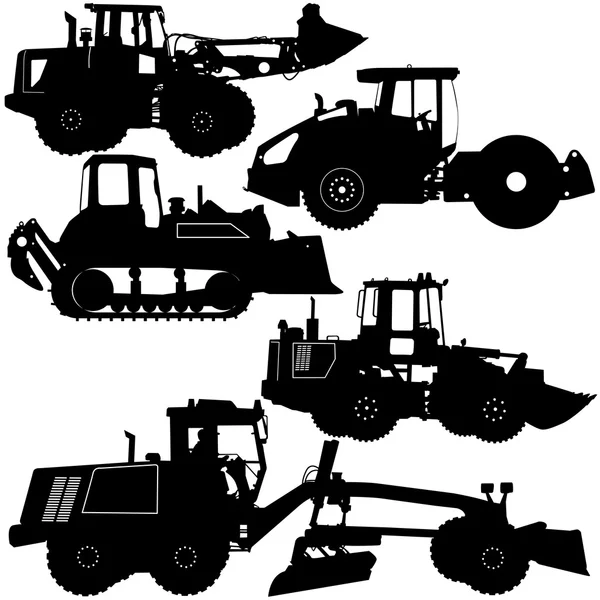 Establecer siluetas equipo de construcción de carreteras. Ilustración vectorial — Vector de stock