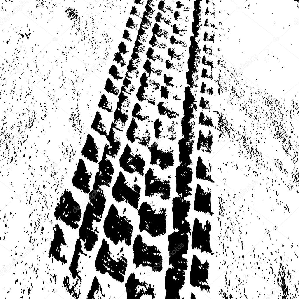 Grunge background with black tire track. Vector illustration
