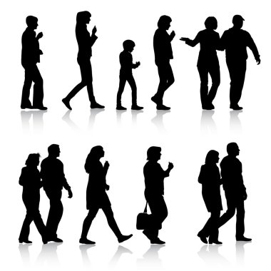 güzel siyah siluetler adamın ve kadının üzerinde beyaz backgrou