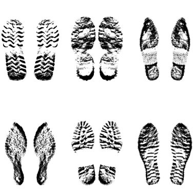 Collection  imprint soles shoes  black  silhouette. Vector illustration clipart