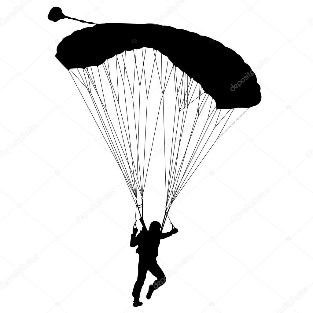 Skydiver, silhouettes parachuting vector illustration