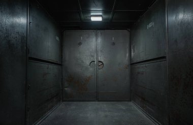 Old, empty, grunge industrial elevator interior with copy space clipart