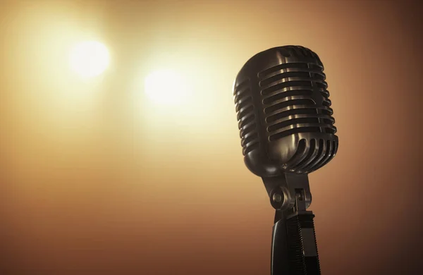 Großaufnahme Eines Retro Mikrofons Auf Der Bühne Mit Kopierraum Stockbild