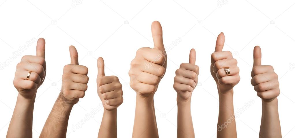 Many hands showing thumbs up