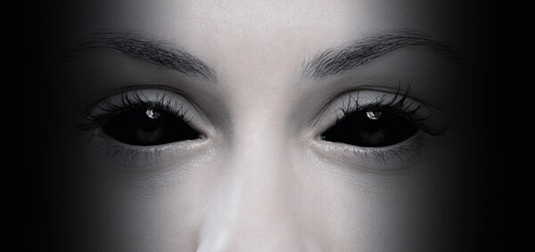 Close up of evil female eyes