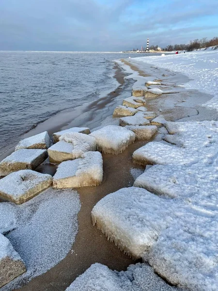 波罗的海冬季海岸海滩Daugavgriva拉脱维亚 — 图库照片