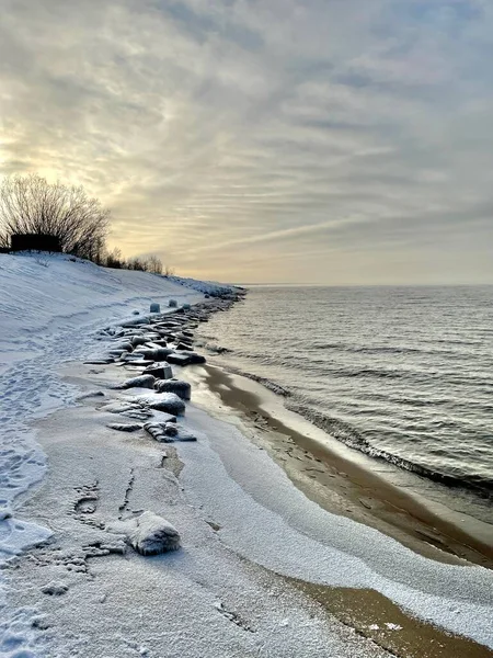 Mar Báltico Costa Invierno Playa Daugavgriva Letonia —  Fotos de Stock