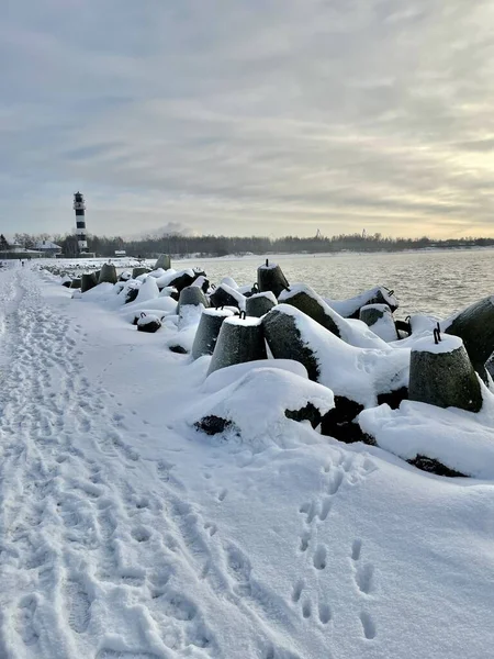 Mar Báltico Costa Invierno Playa Daugavgriva Letonia —  Fotos de Stock