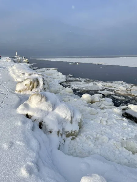 Östersjön Vinter Kust Strand Daugavgriva Lettland — Stockfoto