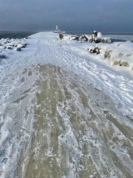 Balti Tenger Téli Strand Daugavgriva Lettország — Stock Fotó