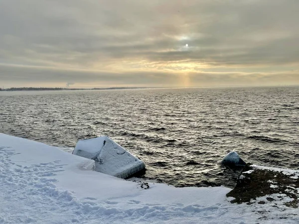 Östersjön Vinter Kust Strand Daugavgriva Lettland — Stockfoto