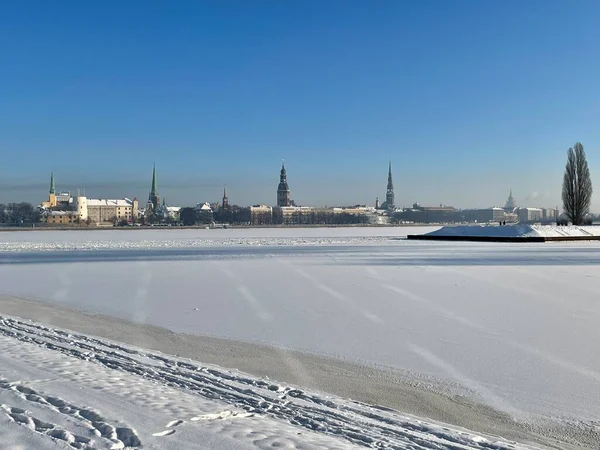 Daugava River Ice Snow Riga Latvia — Stock Photo, Image