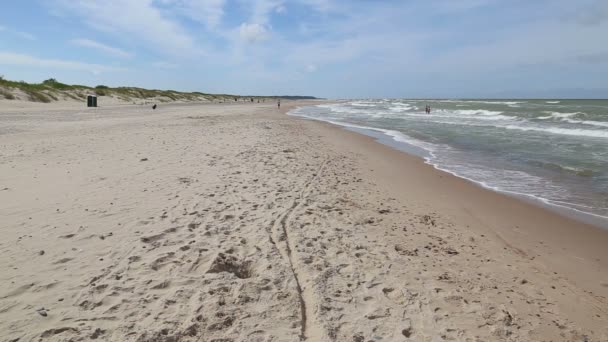 Running Girl Baltic sea coast — Stock Video
