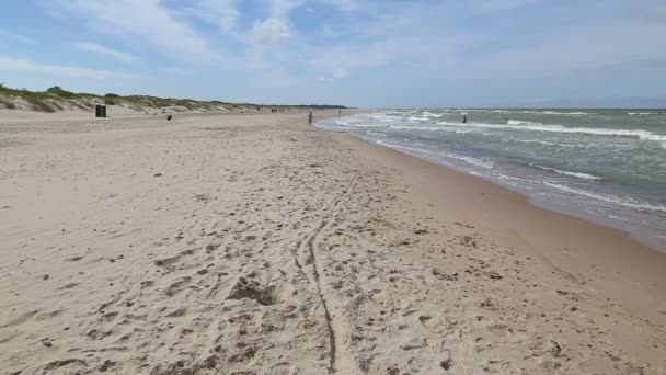 Running Girl Baltic sea coast — Stock Video