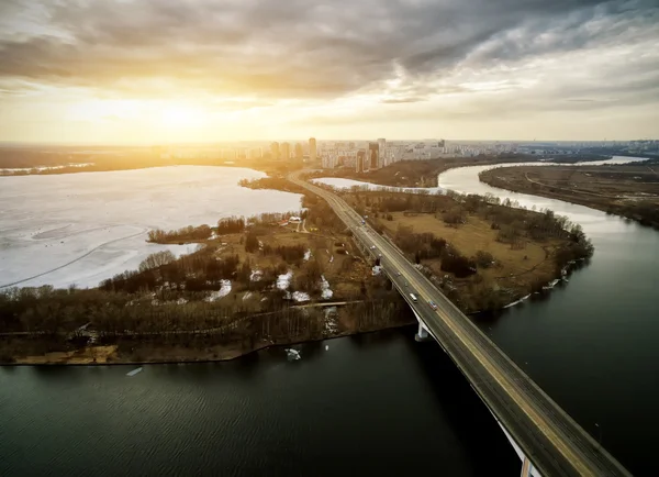 Veduta aerea del distretto di Mosca Strogino al tramonto, Russia — Foto Stock