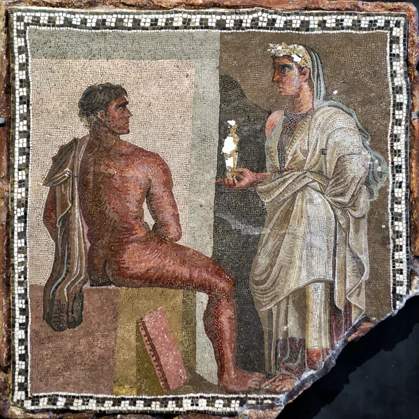 Ancient mosaic with Orestes and Iphigenia in Capitoline Museum, — Stock Photo, Image