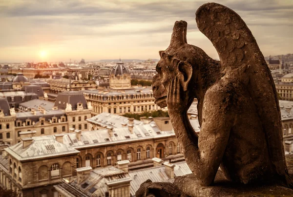 石像鬼的大教堂的巴黎圣母院俯瞰巴黎 — 图库照片