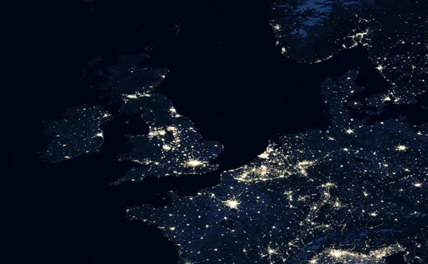 Erde Bei Nacht Ansicht Von Stadtlichtern Die Menschliche Aktivitäten Großbritannien — Stockfoto