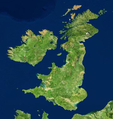 İngiltere haritası uydu fotoğrafı, İngiltere arazi görüntüsü uzaydan. Büyük Britanya ve İrlanda adalarının fiziksel topografik haritası. Birleşik Krallık 'ın detaylı fotoğrafçılığı. NASA tarafından desteklenen görüntü elementleri.