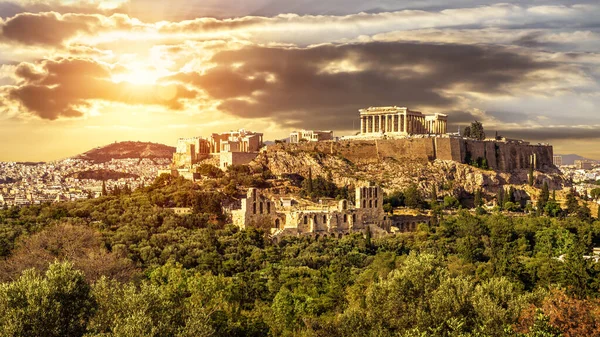 Akropolis Von Athen Bei Sonnenuntergang Griechenland Ist Das Wahrzeichen Athens — Stockfoto