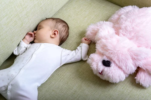 Baba Szobában Alszik Csecsemő Otthon Kanapén Top Kilátás Alvó Kis — Stock Fotó