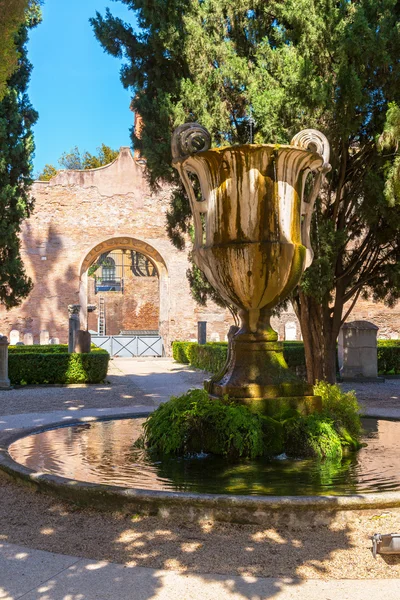 Beautiful garden with a fountain in the ancient Baths of Dioclet — Stock Photo, Image