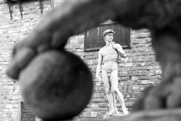 Skulptur av David av Michelangelo i Piazza della Signoria i F — Stockfoto