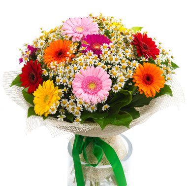 Renkli gerbera ve papatya buketi