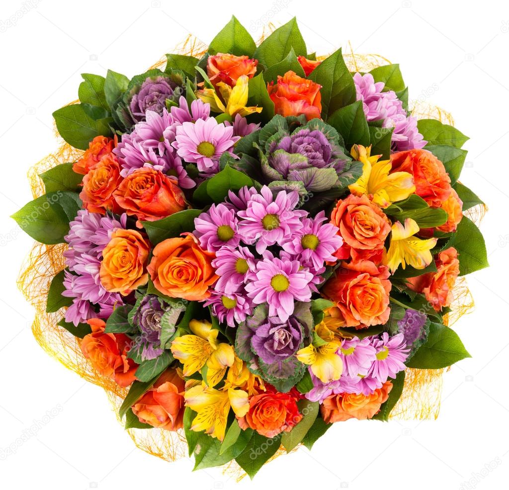 Colorful bouquet of roses and gerberas