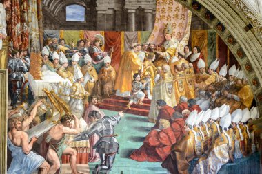 Taç giyme töreni Charlemagne. 16. yüzyılda fresk