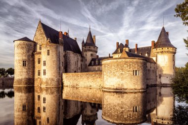 The chateau (castle) of Sully-sur-Loire at sunset clipart