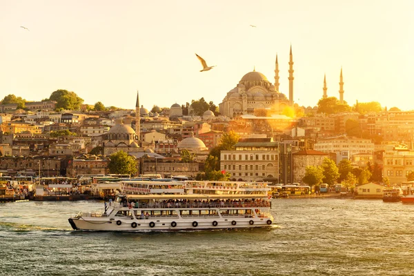 Tourist boat floats on the Golden Horn in Istanbul — Stock Photo, Image