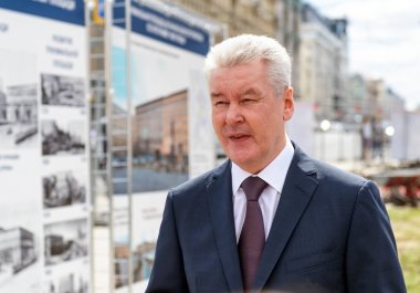 Moscow Mayor S. Sobyanin visits the Triumph Square clipart