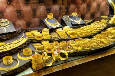 Gold jewelry in the Grand Bazaar, Istanbul, Turkey clipart