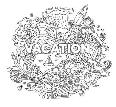 Yaz tatili illüstrasyon doodle