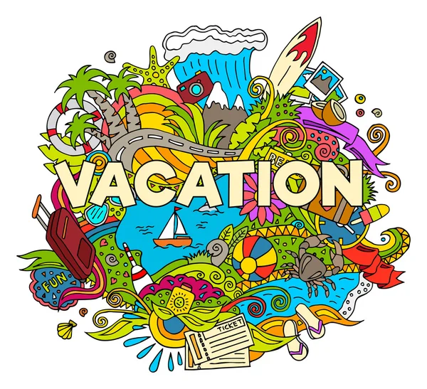 Doodle Summer Vacation Ilustração — Vetor de Stock