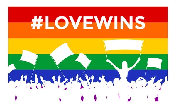 Lovewins LGBT animando a la multitud — Vector de stock