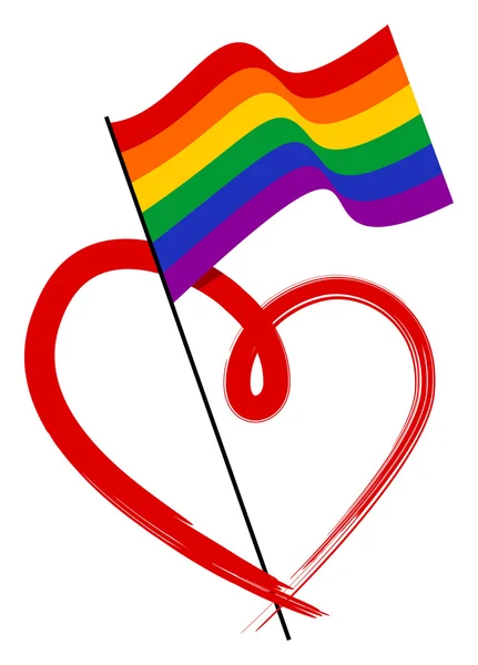 Bandera de arco iris LGBT y corazón — Vector de stock