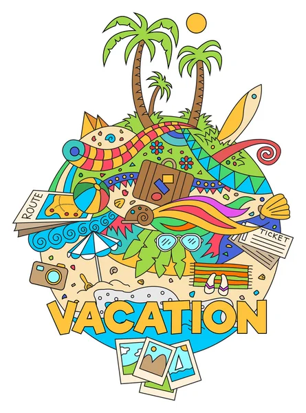 Ilustración de vacaciones de verano de Doodle — Vector de stock