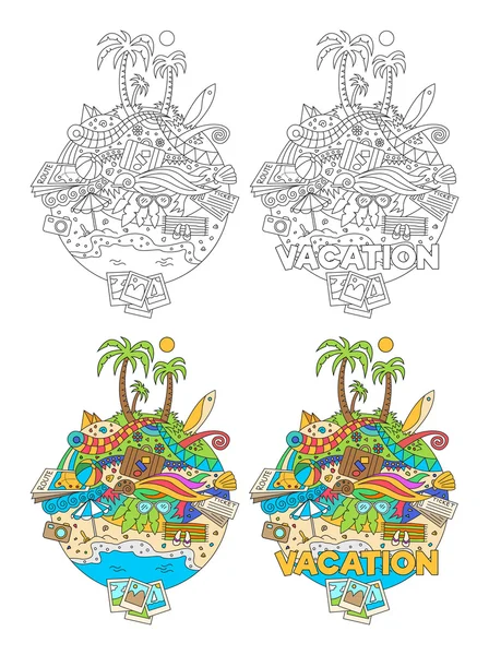 Doodle Summer Vacation Illustration — Stock Vector